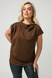 YOURS LONDON Plus Size Chocolate Brown Drape Shoulder Top | Yours Clothing 3