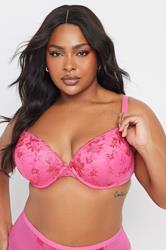 YOURSET 2 PACK Plus Size Black & Pink Floral Lace Embroidered Padded Bras | Yours Clothing 2