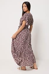 M&Co Petite Berry Purple Floral Shirred Waist Maxi Dress | M&Co 4