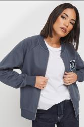 PixieGirl Petite Women's Blue Embroidered Initial Jersey Bomber Jacket | PixieGirl 3