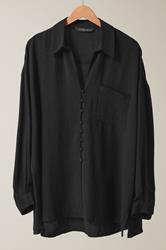 EVANS Curve Black Dipped Hem Oversized Shirt