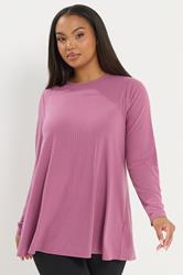 YOURS Plus Size Pink Ribbed Swing T-Shirt | Yours Clothing 3