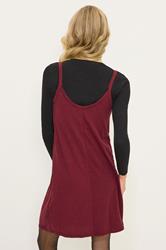 PixieGirl Petite Burgundy Red Ribbed Button Mini Dress | PixieGirl 2