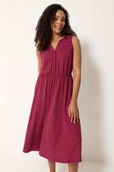 M&Co Berry Red Broderie Sleeveless Cotton Midi Dress | M&Co 3