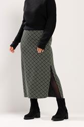 YOURS Plus Size Khaki Green Check Print Tube Skirt | Yours Clothing 3