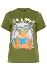 YOURS Curve Green 'Sol E Amor' Beaded Graphic T-Shirt