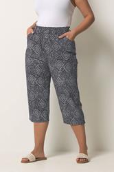 YOURS Plus Size Navy Blue Geometric Cool Cotton Cropped Trousers | Yours Clothing 3