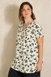 EVANS Plus Size Ivory Floral Print Cotton Henley Top | Evans 3