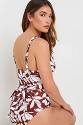 LTS Tall Rust Orange Floral Print Wrap Swimsuit | Long Tall Sally 5