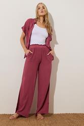 LTS Tall Berry Red Acid Wash Wide Leg Trousers | Long Tall Sally 2