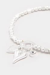 Silver Tone Beaded Heart Charm Stretch Bracelet | Yours Clothing 2
