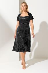 YOURS LONDON Plus Size Black Velvet Square Neck Midi Dress | Yours Clothing 3