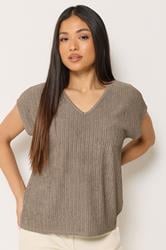 M&Co Petite Mocha Brown Crinkle V-Neck T-Shirt | M&Co 3