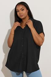 YOURS Plus Size Black Textured Boxy Shirt | Yours Clothing 3
