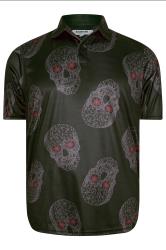 BadRhino Golf Big & Tall Black Skull Print Polo Shirt