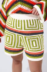 LIMITED COLLECTION Plus Size Ivory White & Green Stripe Crochet Shorts | Yours Clothing 4