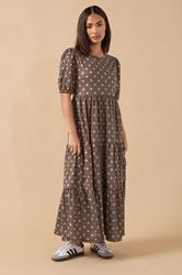 PixieGirl Petite Women's Chocolate Brown Polka Dot Tiered Dress | PixieGirl 3