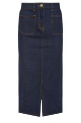 PixieGirl Petite Women's Dark Blue Pocket Patch Denim Skirt | PixieGirl 6