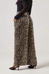 PixieGirl Petite Women's Brown Animal Sequin Wide Leg Trousers | PixieGirl 4