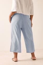 YOURS Plus Size Light Blue Stripe Linen Cropped Trousers | Yours Clothing 4