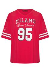 YOURS Curve Red 'Milano' Boxy Varsity T-Shirt