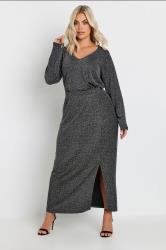 YOURS Plus Size Silver Metallic Side Split Midi Skirt | Yours Clothing 2