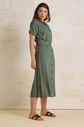 LTS Tall Khaki Green Linen Button Midi Dress | Long Tall Sally 2
