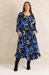 EVANS Plus Size Blue Floral Tie Neck Maxi Dress | Evans 3