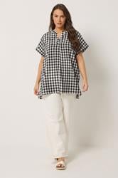 YOURS Plus Size Natural Brown Check Overhead Half Placket Shirt | Yours Clothing 1