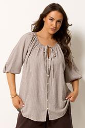 YOURS Plus Size Brown Stripe Tie Front Top | Yours Clothing 3
