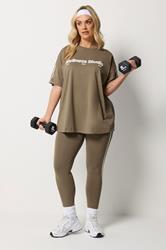 YOURS ACTIVE Plus Size Brown 'Wellness Studio' T-Shirt | Yours Clothing 2