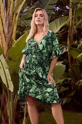 YOURS Plus Size Black Palm Leaf Crinkle Beach Dress | Yours Clothing 3