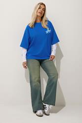LIMITED COLLECTION Plus Size Blue 'Speedway' Graphic Motorsport 2-In-1 T-Shirt | Yours Clothing 2