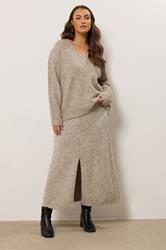 EVANS Plus Size Natural Brown Knitted V-Neck Jumper | Evans  4