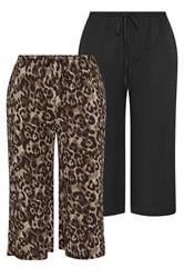 YOURSET Plus Size 2 PACK Black Leopard Textured Culottes | Yours Clothing 8