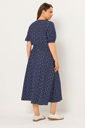 YOURS Plus Size Navy Blue Ditsy Floral Smock Dress | Yours Clothing 2