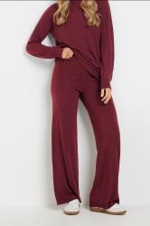 LTS Tall Burgundy Red Knitted Wide Leg Trousers | Long Tall Sally 1