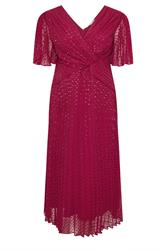 YOURS LONDON Curve Red Metallic Dobby Pleated Wrap Dress