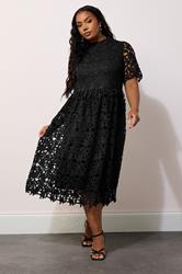 YOURS LONDON Plus Size Black Lace Crochet Midi Dress | Yours Clothing  3