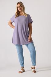 YOURS Plus Size Purple Ribbed Soft Touch T-Shirt | Yours Clothing 1
