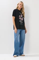 LTS Tall Black Flower Graphic Cotton T-Shirt | Long Tall Sally 1