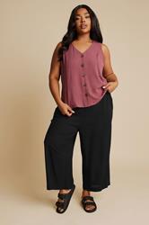 YOURS Plus Size Black Linen Cropped Wide Leg Trousers | Yours Clothing 1