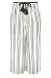 YOURS Plus Size White Stripe Belted Wide Leg Linen Trousers | Yours Clothing 7