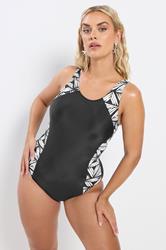 YOURS Plus Size Black Active Abstract Print Swimsuit | Yours Clothing 1