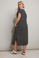 YOURS Plus Size Charcoal Grey Jersey Collar Grown-On Sleeve Dress | Yours Clothing 2