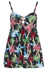 YOURS Plus Size Black Palm Tree Print Bandeau Swim Dress | Yours Clothing 8