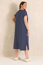 EVANS Plus Size Navy Blue Stripe Premium Cotton Dress | Evans 2