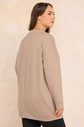 EVANS Plus Size Natural Brown Luxe Zip Detail Sweatshirt | Evans  2