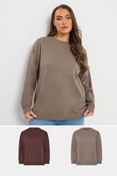 YOURSET Plus Size 2 PACK Chocolate Brown & Mocha Brown Sweatshirts | Yours Clothing 1