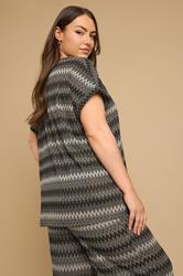 YOURS Plus Size Black Metallic Zig Zag Tie Neck Top | Yours Clothing 4